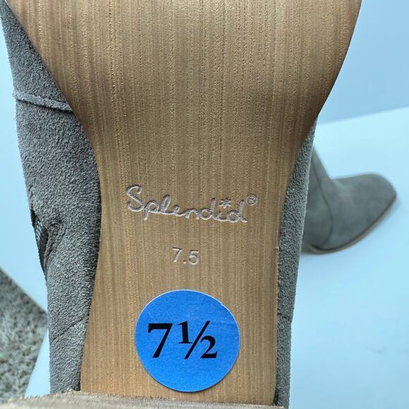 Splendid | Gloria Taupe Suede Leather Block Heel Square Toe Scrunch Riding Boots - Picture 12 of 13